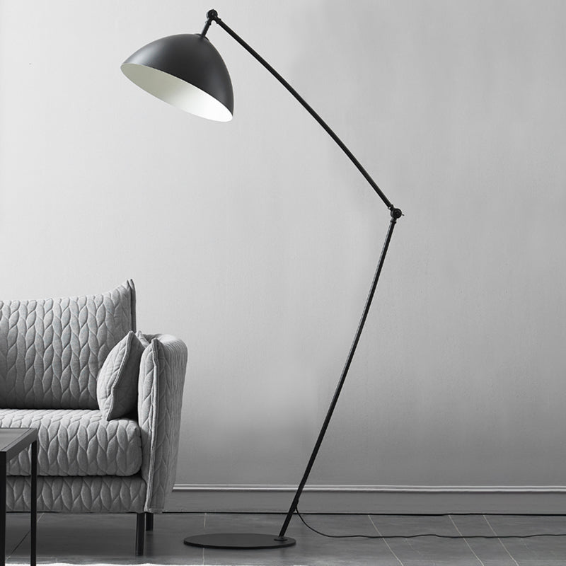 Industrial Black Metal Floor Lamp with Swing Arm - 1-Head Bowl Design