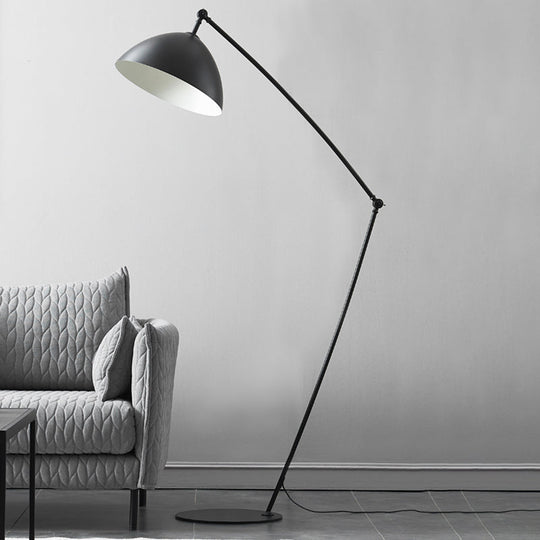 Industrial Black Metal Floor Lamp with Swing Arm - 1-Head Bowl Design