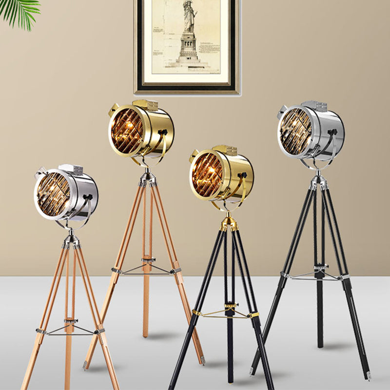Tripod Spotlight Floor Lamp - Stainless Steel Standing Light - Industrial Design