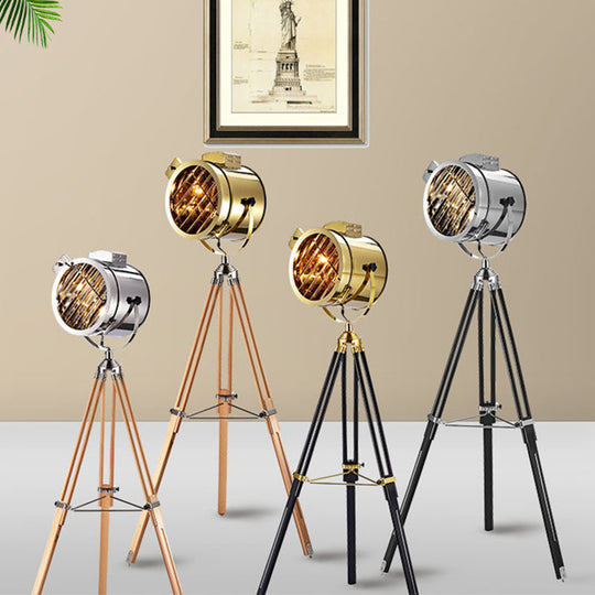 Tripod Spotlight Floor Lamp - Stainless Steel Standing Light - Industrial Design
