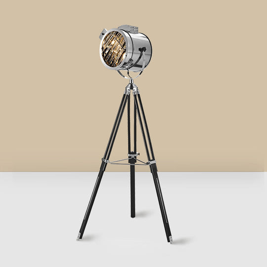 Tripod Spotlight Floor Lamp - Stainless Steel Standing Light - Industrial Design