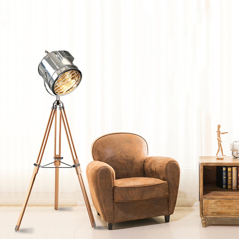 Tripod Spotlight Floor Lamp - Stainless Steel Standing Light - Industrial Design