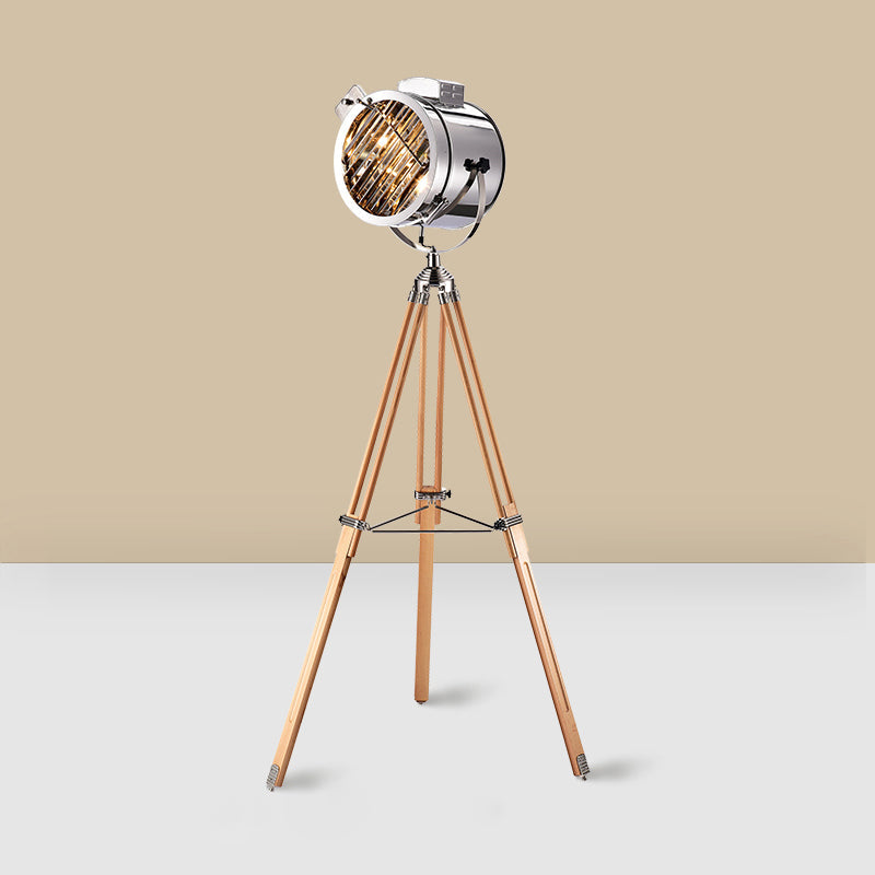 Tripod Spotlight Floor Lamp - Stainless Steel Standing Light - Industrial Design