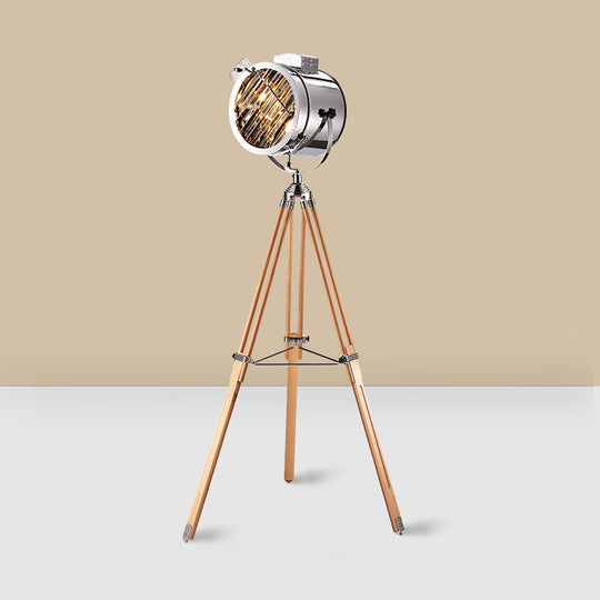 Tripod Spotlight Floor Lamp - Stainless Steel Standing Light - Industrial Design