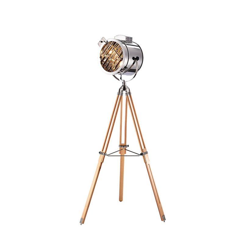 Tripod Spotlight Floor Lamp - Stainless Steel Standing Light - Industrial Design