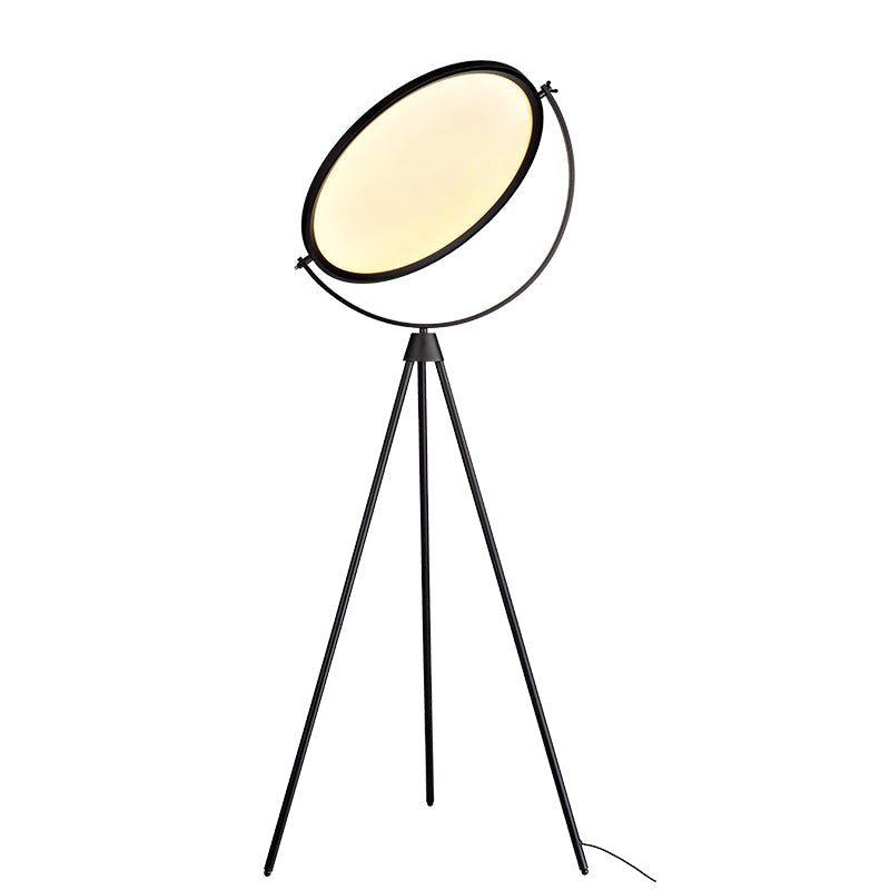 Modern Black Acrylic Disc Floor Lamp with Tripod Stand - LED Light for Simplicity Living Room