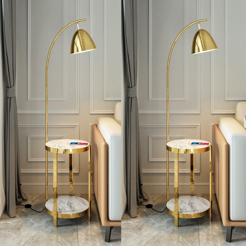 Modern Metal Floor Lamp with 2-Layer Table - Ideal for Living Room Reading and Lighting