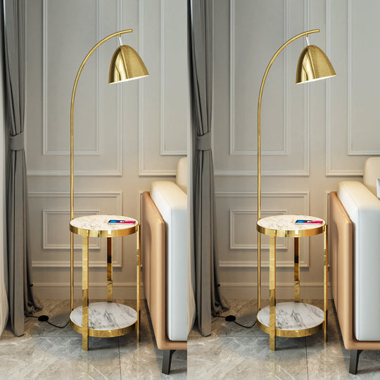 Modern Metal Floor Lamp with 2-Layer Table - Ideal for Living Room Reading and Lighting