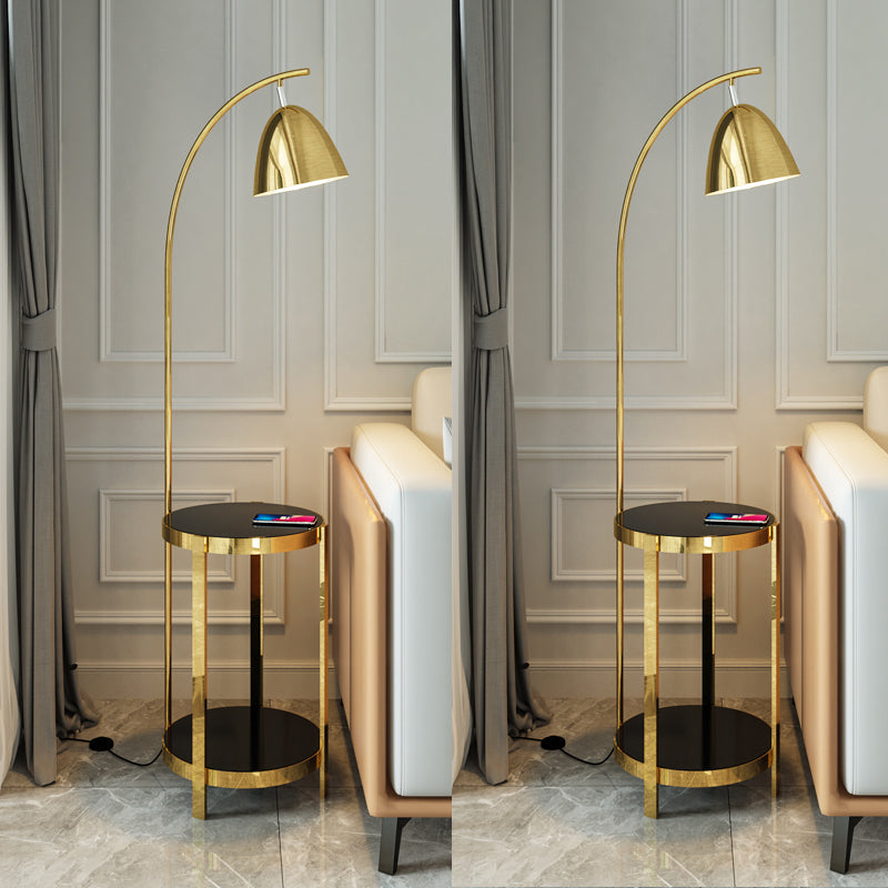 Modern Metal Floor Lamp with 2-Layer Table - Ideal for Living Room Reading and Lighting
