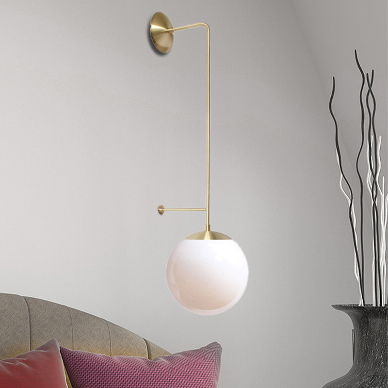Retro Globe Wall Lamp - 1-Light Clear/White Glass Shade - Brass/Black - Living Room Sconce Light