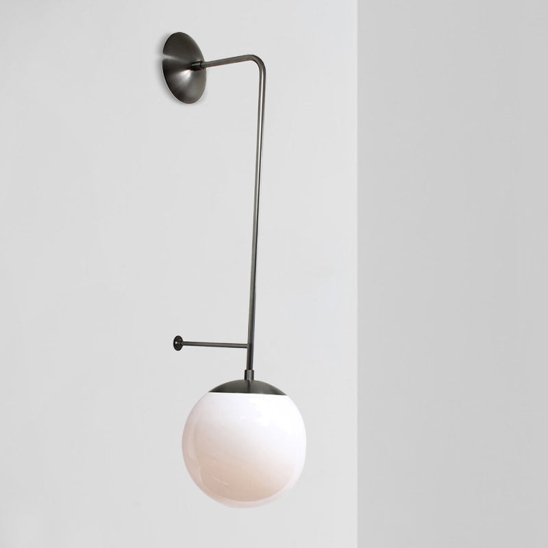 Retro Globe Wall Lamp - 1-Light Clear/White Glass Shade - Brass/Black - Living Room Sconce Light