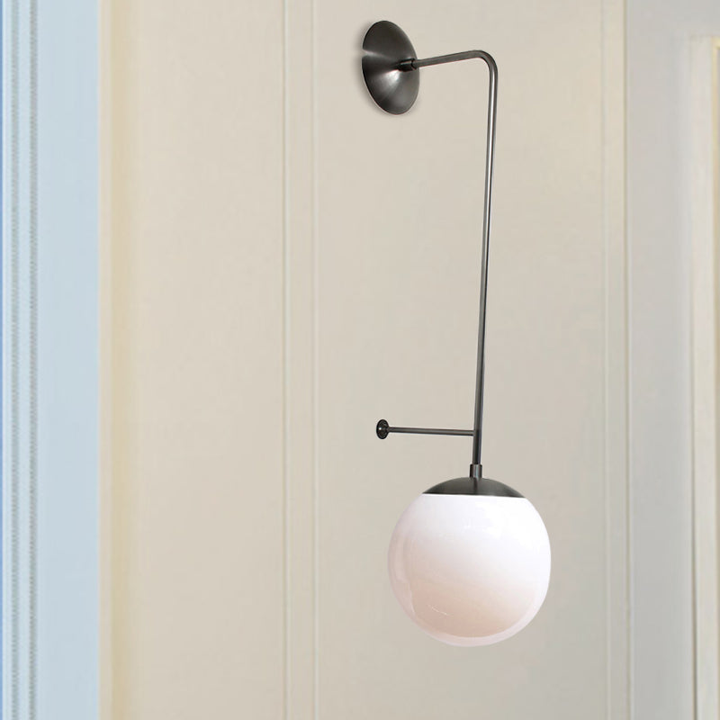 Retro Globe Wall Lamp - 1-Light Clear/White Glass Shade - Brass/Black - Living Room Sconce Light