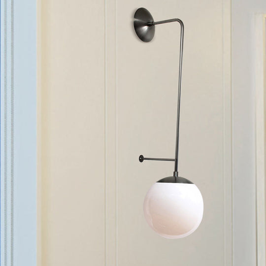 Retro Globe Wall Lamp - 1-Light Clear/White Glass Shade - Brass/Black - Living Room Sconce Light
