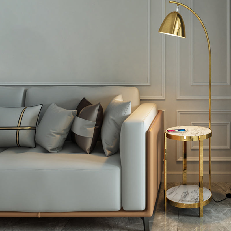 Modern Metal Floor Lamp with 2-Tiered Tray for Living Room Reading