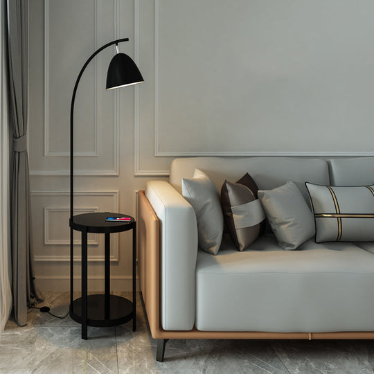 Modern Metal Floor Lamp with 2-Tiered Tray for Living Room Reading