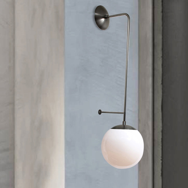 Retro Globe Wall Lamp - 1-Light Clear/White Glass Shade - Brass/Black - Living Room Sconce Light