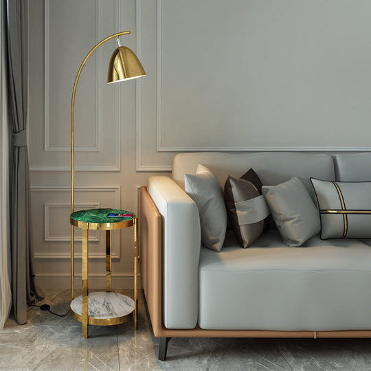 Modern Metal Floor Lamp with 2-Tiered Tray for Living Room Reading