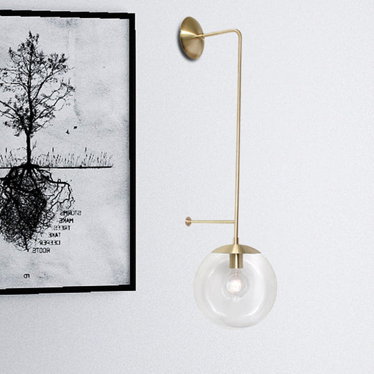 Retro Globe Wall Lamp - 1-Light Clear/White Glass Shade - Brass/Black - Living Room Sconce Light