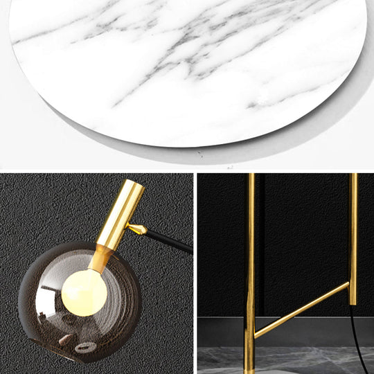 Mid-Century Smoke Grey Glass Sphere Floor Lamp with Rotatable 1-Light and Table