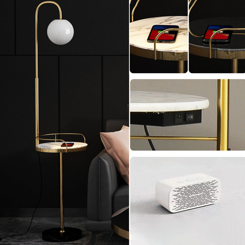 Opal Glass Minimalist Ball Floor Lamp: 1-Light Living Room Standing Light with Guardrail