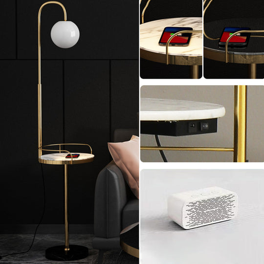 Opal Glass Minimalist Ball Floor Lamp: 1-Light Living Room Standing Light with Guardrail