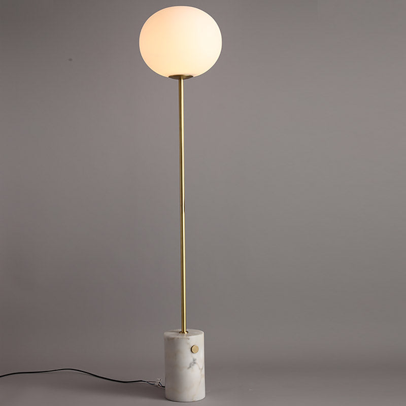 Minimalistic Cream Glass Floor Lamp with Marble Base - Single-Bulb Stand-Up Lighting