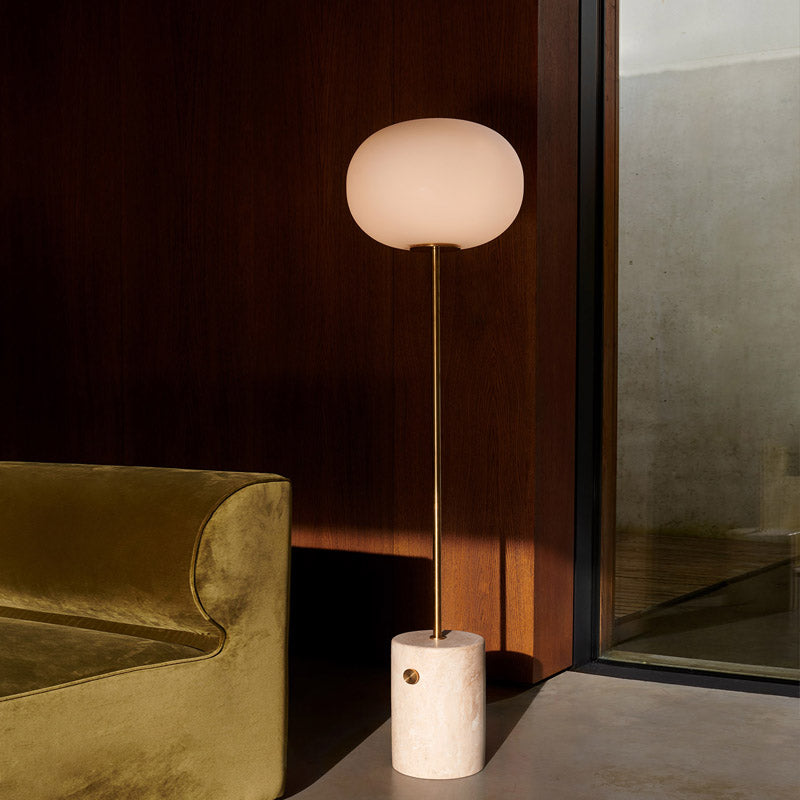 Minimalistic Cream Glass Floor Lamp with Marble Base - Single-Bulb Stand-Up Lighting