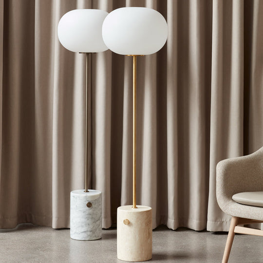 Minimalistic Cream Glass Floor Lamp with Marble Base - Single-Bulb Stand-Up Lighting