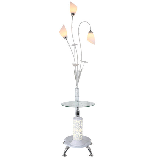 Rustic Ivory Glass 3-Light Floor Lamp with Table – Tulip Living Room Standing Light