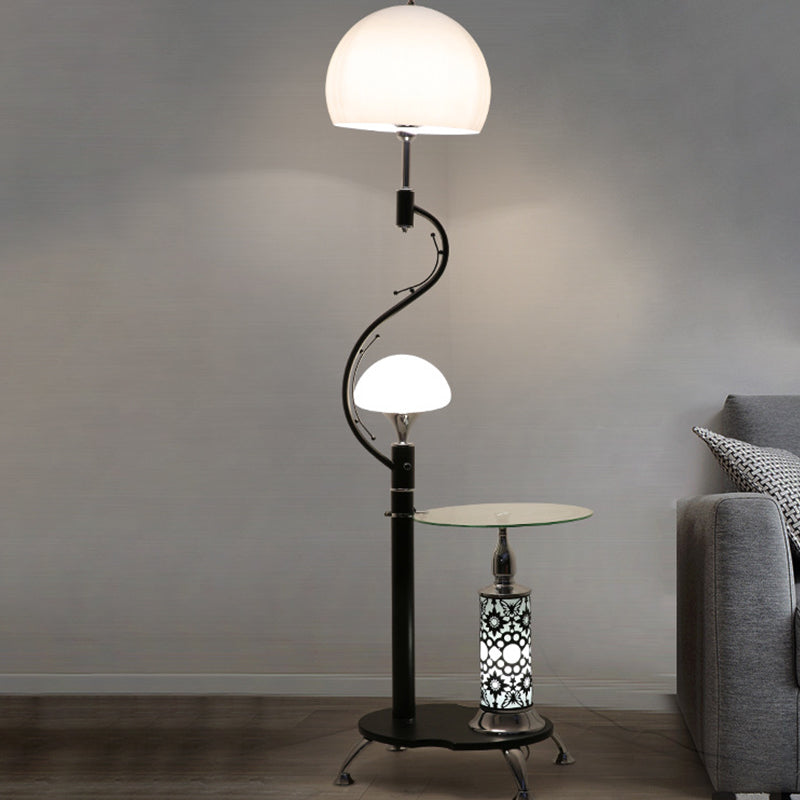 Country Style Dome Floor Lamp with Table and Acrylic Stand - 2 Lights for Living Room
