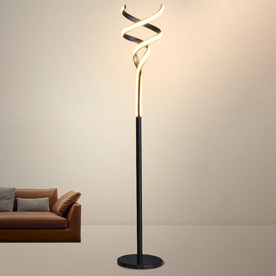 Sleek Spiral LED Floor Lamp with Metallic Accents for Modern Living Room