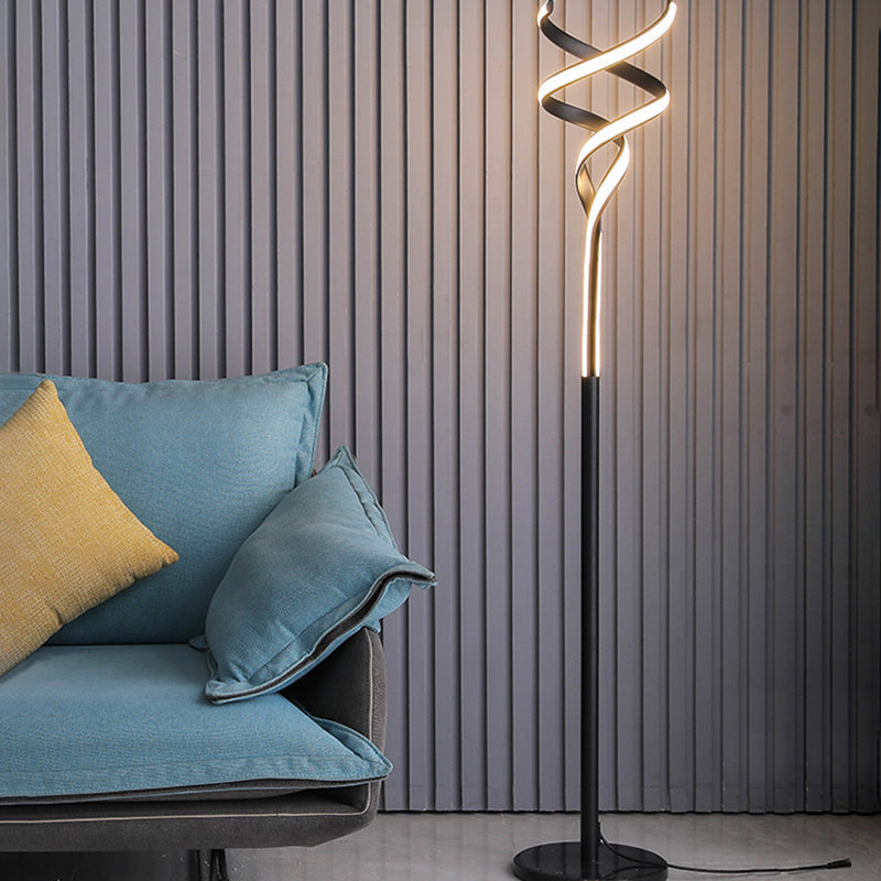 Sleek Spiral LED Floor Lamp with Metallic Accents for Modern Living Room