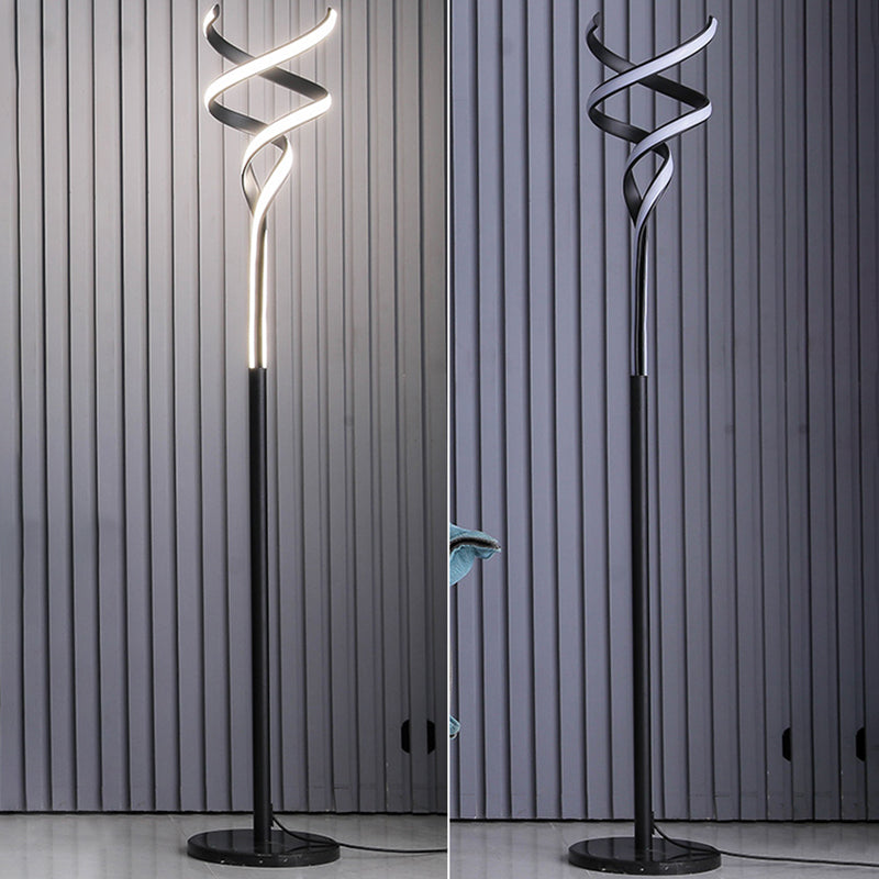 Sleek Spiral LED Floor Lamp with Metallic Accents for Modern Living Room