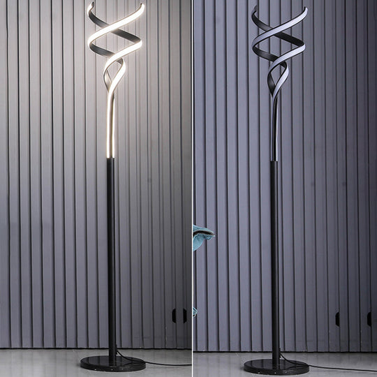 Sleek Spiral LED Floor Lamp with Metallic Accents for Modern Living Room