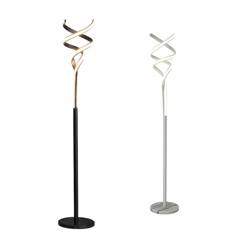 Sleek Spiral LED Floor Lamp with Metallic Accents for Modern Living Room