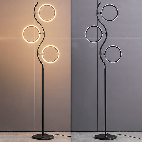 Rotatable 3-Head LED Floor Lamp - Artistic Metal Ring Shape for Bedroom