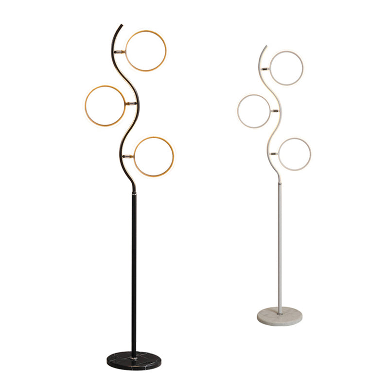 Rotatable 3-Head LED Floor Lamp - Artistic Metal Ring Shape for Bedroom