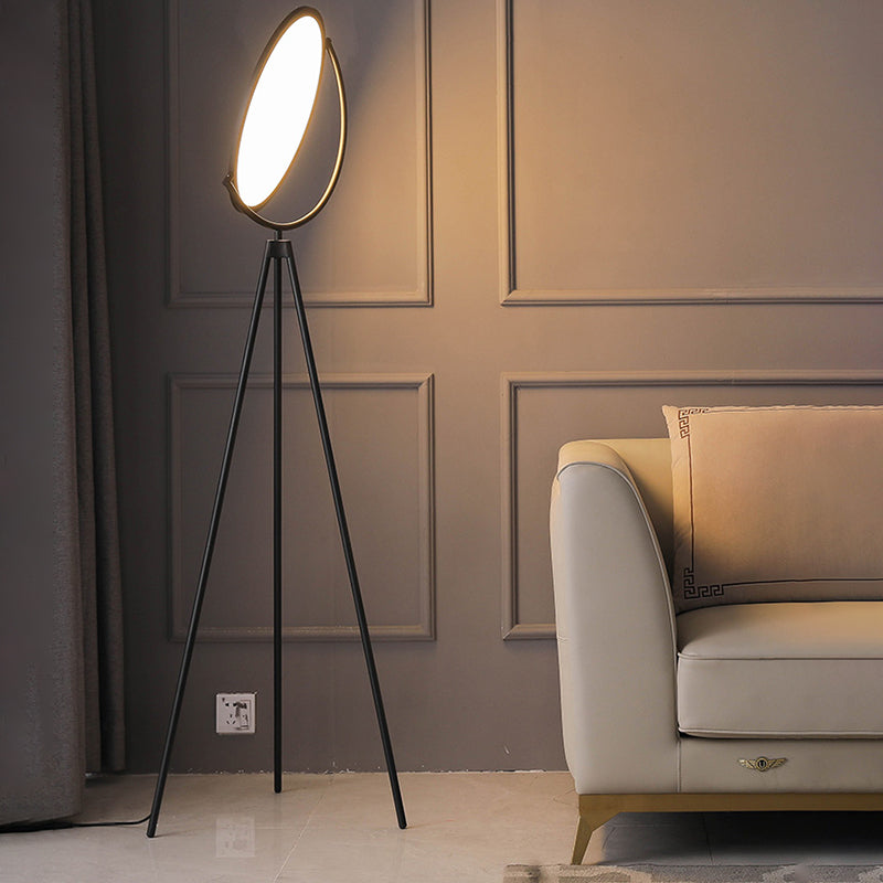 Minimalistic LED Floor Lamp: Rotatable Disc Design and Acrylic Tripod Stand for Living Room