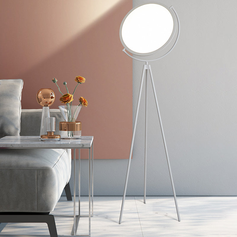 Minimalistic LED Floor Lamp: Rotatable Disc Design and Acrylic Tripod Stand for Living Room