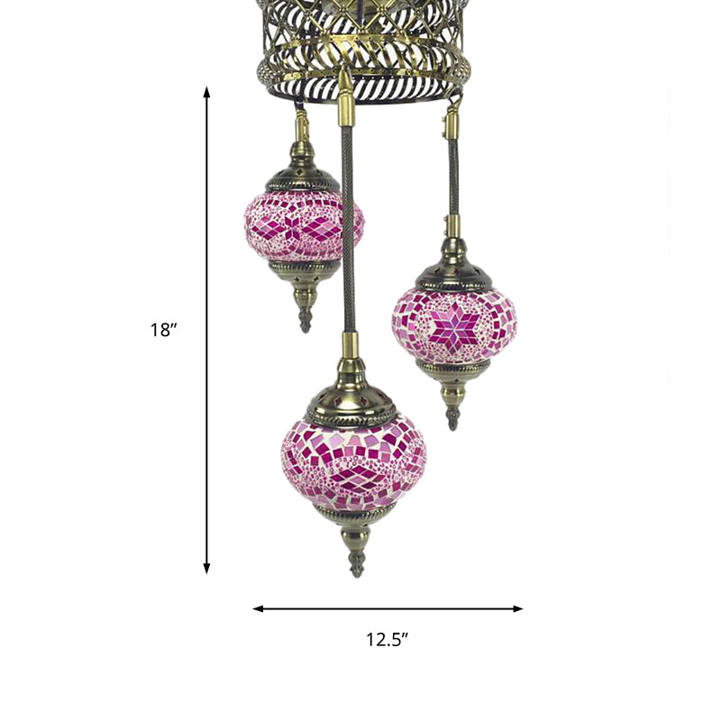 Tradition Pink/Red-Blue-Coffee Glass 3-Bulb Sphere Ceiling Chandelier - Elegant Suspended Lighting Fixture