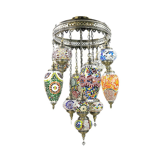 Colorful Glass Chandelier Lamp with Bronze Finish - 12 Head Ceiling Light Fixture for Restaurants