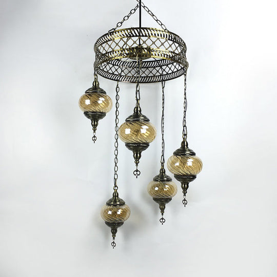Vintage Bronze Chandelier with Colorful Glass Shades - 3/5/7 Bulbs Pendant Light for Coffee House
