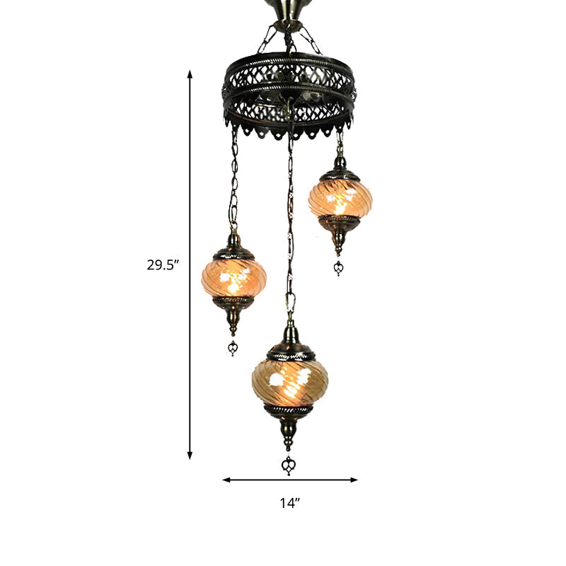 Vintage Bronze Chandelier with Colorful Glass Shades - 3/5/7 Bulbs Pendant Light for Coffee House
