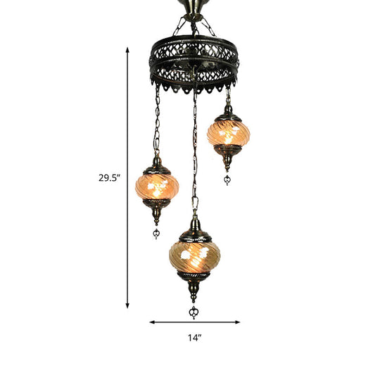 Vintage Bronze Chandelier with Colorful Glass Shades - 3/5/7 Bulbs Pendant Light for Coffee House