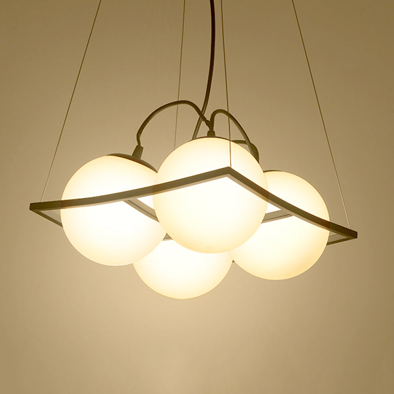 Globe Traditional Frosted Glass Chandelier - 4/9 Light White Hanging Fixture for Living Room Ceiling