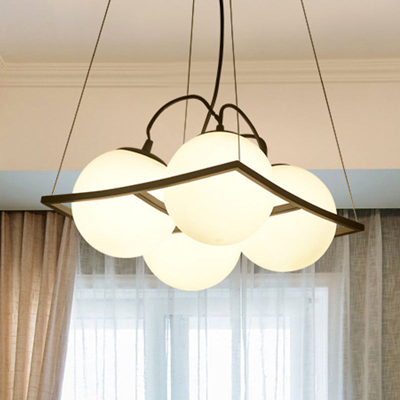 Globe Traditional Frosted Glass Chandelier - 4/9 Light White Hanging Fixture for Living Room Ceiling