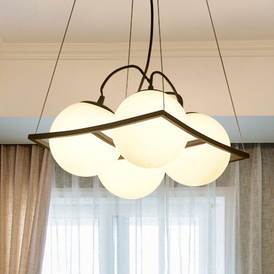 Globe Traditional Frosted Glass Chandelier - 4/9 Light White Hanging Fixture for Living Room Ceiling