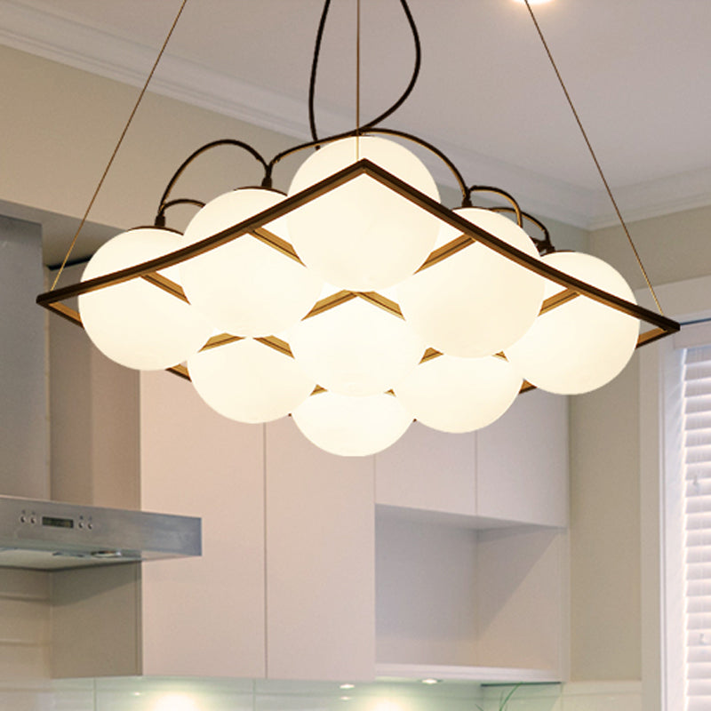 Globe Traditional Frosted Glass Chandelier - 4/9 Light White Hanging Fixture for Living Room Ceiling
