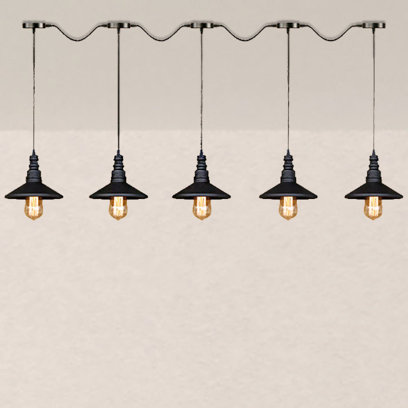 Vintage Industrial Black Iron Saucer Pendant Ceiling Light with 3/5 Bulbs and Wire Connection