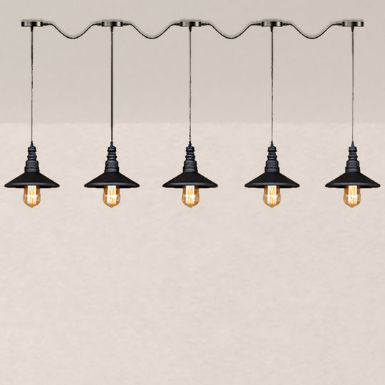 Vintage Industrial Black Iron Saucer Pendant Ceiling Light with 3/5 Bulbs and Wire Connection